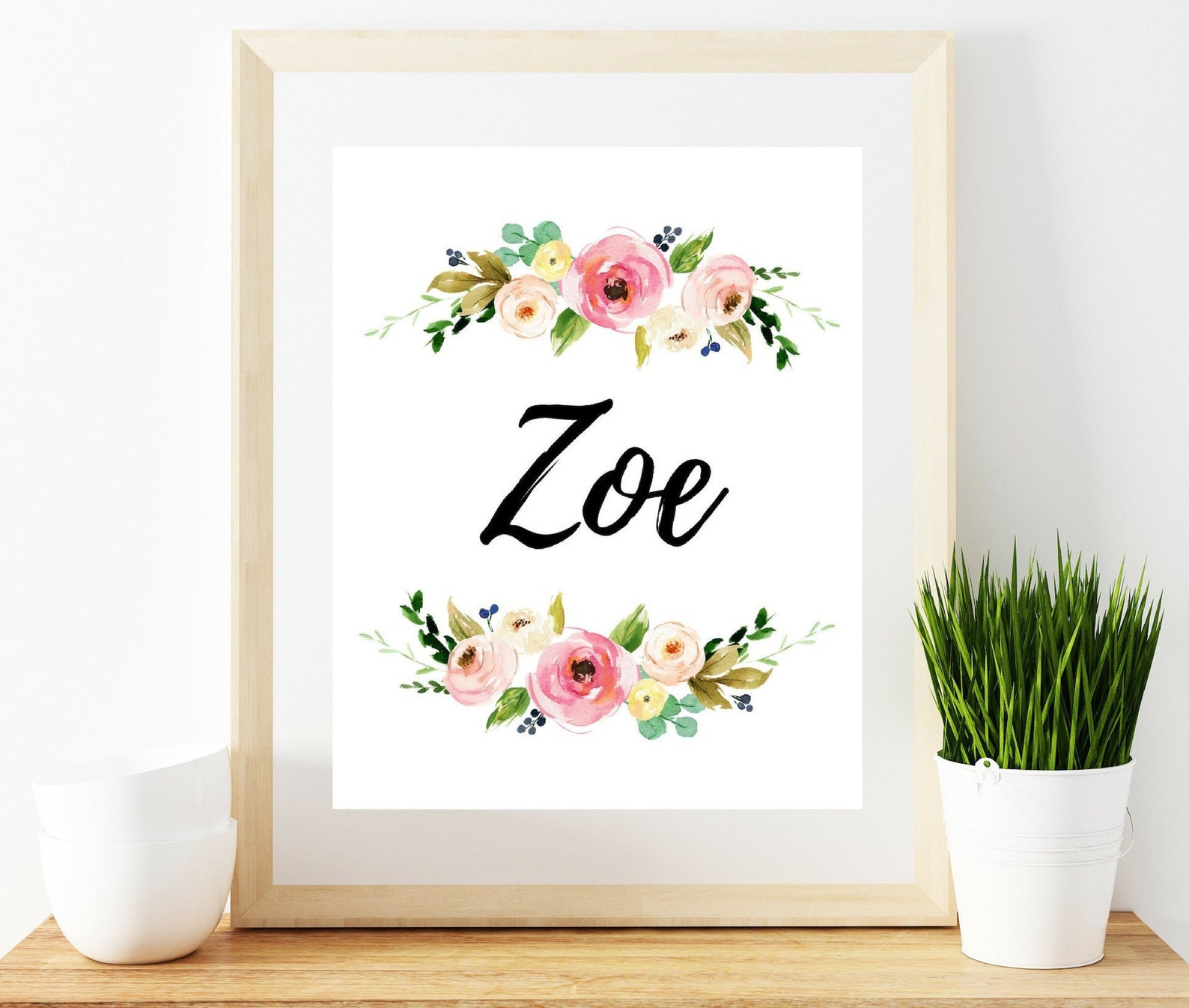 Zoe Name Printable Zoe Name Print Nursery Name Baby Girl Etsy