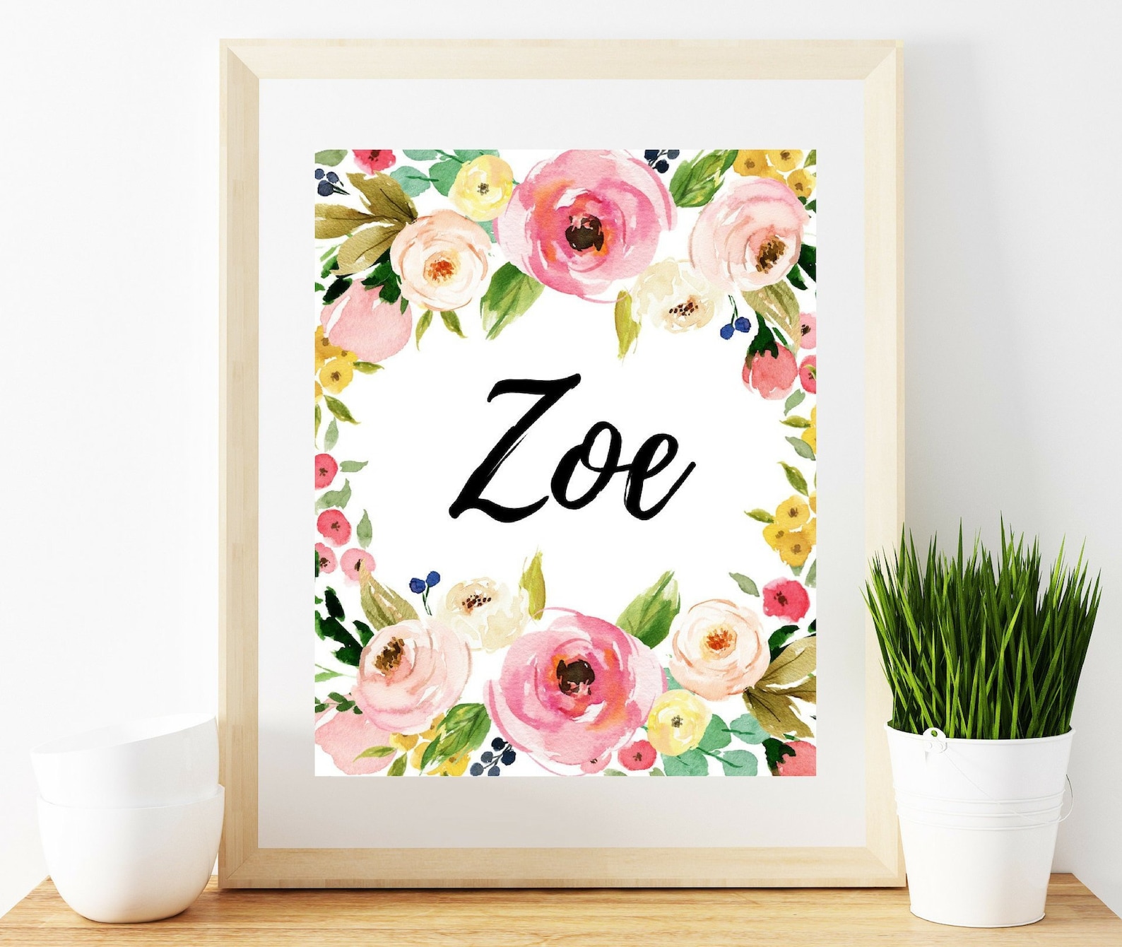 Zoe Name Print for Nursery Name Print Nursery Name Floral Etsy