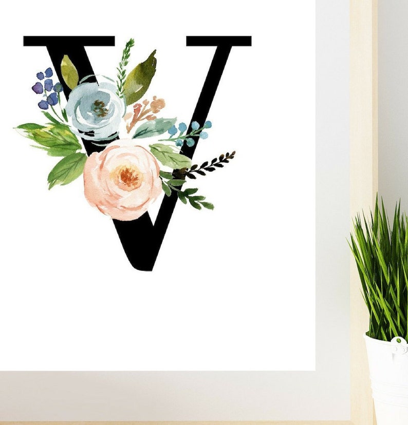 Letter V Print Printable Monogram Letter V Wall Decor | Etsy