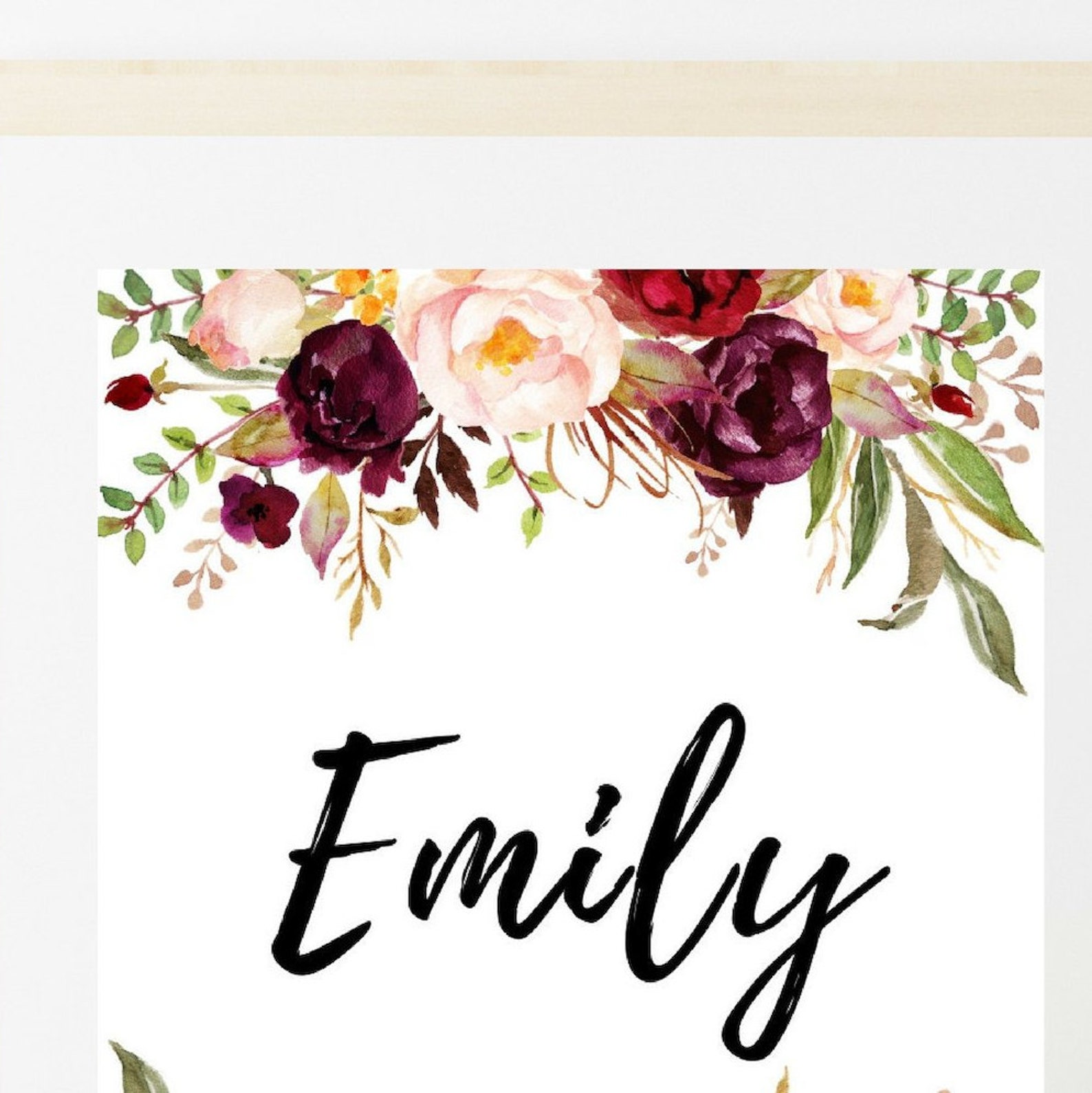 Emily Name Printable Emily Name Print Nursery Name Floral | Etsy