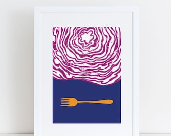 Red cabbage art print, Vegetable art print, Red cabbage poster, Food poster, Veggie, Kitchen poster, Gift idea, Wall art, Home decor, Poster