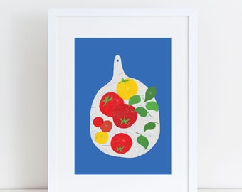 Stampa artistica da cucina, Insalata di pomodoro e basilico, Poster di cibo italiano, Stampa artistica di verdure, Poster di insalata, Italia, vegetariano, Idea regalo, Poster da parete