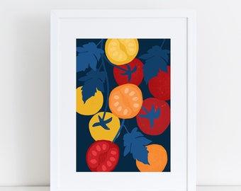 Tomatoes wall art print, Cherry tomatoes print, Vegetable art, Tomatoes print, Tomatoes poster, Veggies, Botanical poster, Gift idea, Tomato