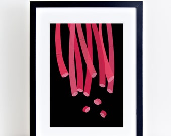 Kitchen art print, Rhubarb Print, Botanical print, Illustration art, Kitchen decor