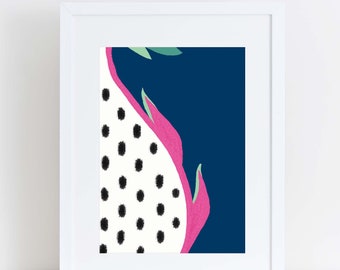 Dragon fruit art print, Pitaya art print, Fruit art print, Fruits art, Exotic fruits art