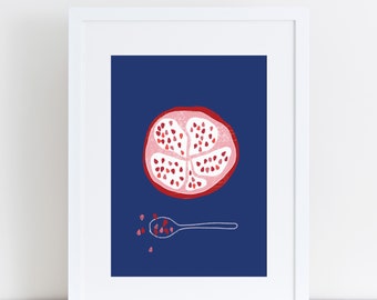 Pomegranate art print, Kitchen art, KItchen poster, Illustration art, Fruits poster