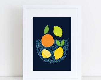 Citrus kitchen art print, Lemons art print, Fruits print, Food art, Kitchen poster