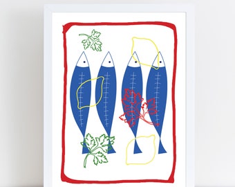 Sardines, Sardines poster, Kitchen art, Sardines print, Fishes poster