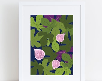 Fig tree, Kitchen art print, Illustration art, Fruits art, Figs poster