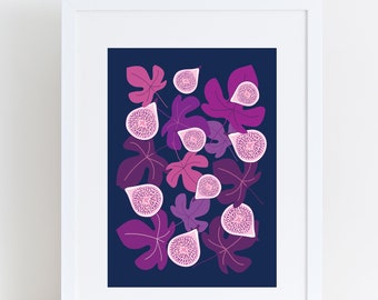 Figs art print, Fruits poster, Kitchen art print, Figs tree art print, Food art, Figs art