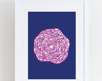 Red cabbage art print, Vegetables art print, Kitchen poster, Veggie, Vegan art, Red cabbage poster, Gift idea, Wall art, Blue art, Vegetable