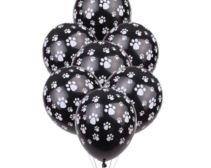 12 PACK Black Paw Print Balloons, Dog Party, Birthday Party Balloons Paw Patrol Decor, Black Paw White Balloon Dog Paw balloons, Animal paw
