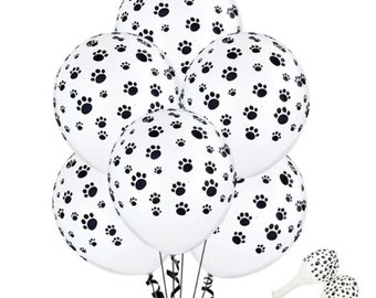 Paw Print Balloons, Dog Party, Birthday Party Balloons Paw Patrol Decor, Black Paw White Balloon Dog Paw balloons, Animal paw