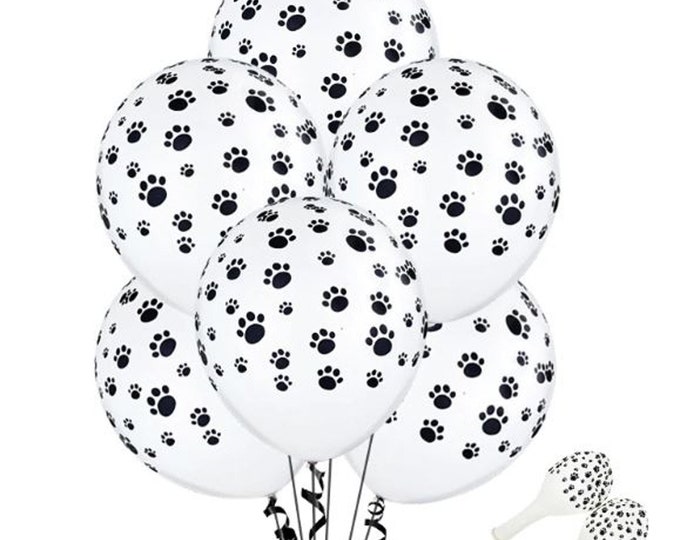 Paw Print Balloons, Dog Party, Birthday Party Balloons Paw Patrol Decor, Black Paw White Balloon Dog Paw balloons, Animal paw