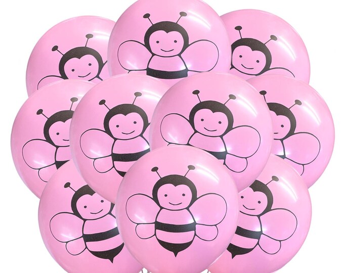 Pink Bee Theme Balloons, 12" Bumble Bee Birthday Balloons, Pink Bee Party Balloons, Girl Bee Theme, Pink Bee Birthday