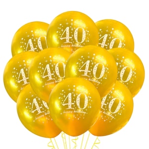 40th Birthday Balloons Gold 12&quot;, 40th Happy Birthday Balloons, Forty Party Balloons, 40th Theme Décor, Gold 40th Birthday Ideas, Latex