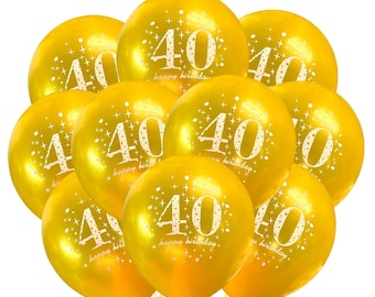 40th Birthday Balloons Gold 12", 40th Happy Birthday Balloons, Forty Party Balloons, 40th Theme Décor, Gold 40th Birthday Ideas, Latex