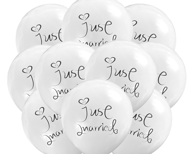 12ct Just Married Balloons, Wedding Balloons Wedding Decorations Honeymoon Balloons, Honeymoon Party Supplies, Married Balloons, Newlywed