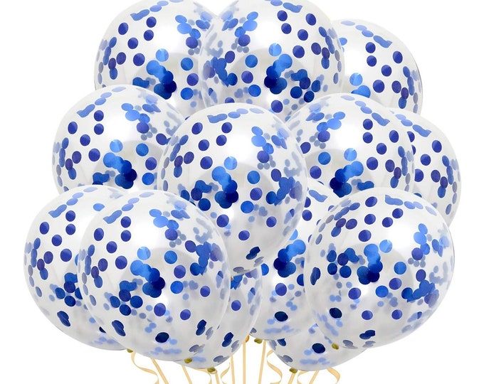 Blue Confetti Balloons 12", Blue Sequin Balloons Decorations, Celebration Party Supplies, Blue Theme Birthday Balloons
