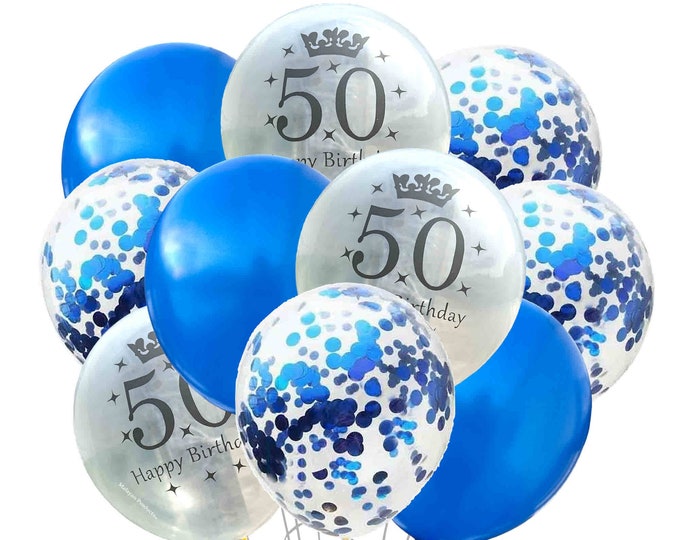 50th Happy Birthday Balloons 12", Blue 50th Balloons, 50th Birthday Blue Balloons, 50 Theme, Balloons for 50th Birthday, turning 50 balloons