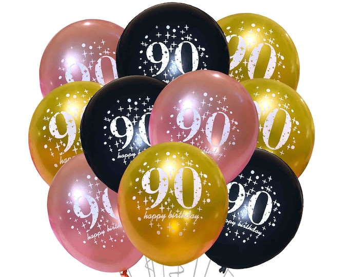 90th Happy Birthday Balloons 12" 90th Birthday Balloons, Ninety Party Balloons, ninetieth Theme, 90th Party Decorations, Turning 90 Birthday