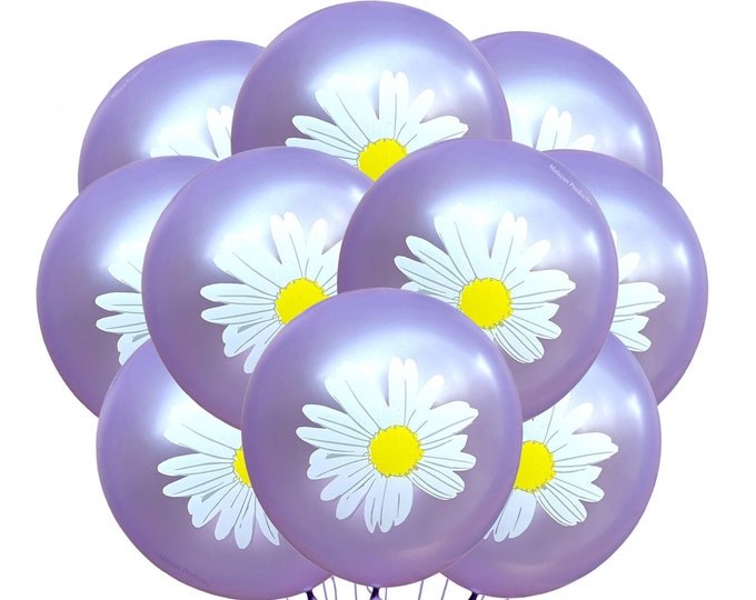 12 Pack Flower Balloons, Purple Flower Balloons, Daisy Balloons, White Flower Balloons, Girls Birthday Party Balloons, Pretty Balloons