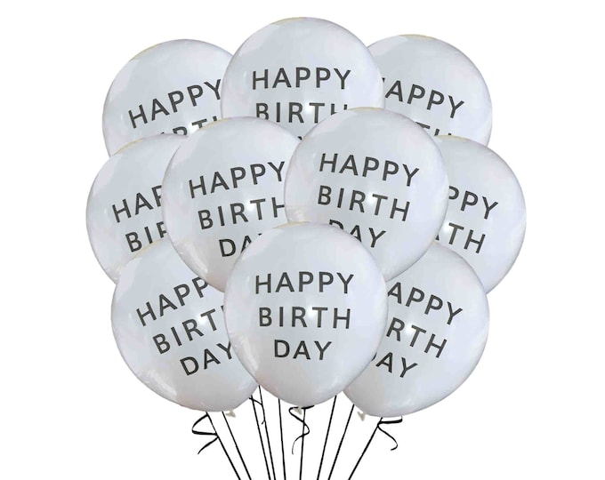 Happy Birthday Balloons 12", Minimalist Birthday Balloons, Simple Birthday Balloons, Minimalist Theme, White Happy Birthday Balloons
