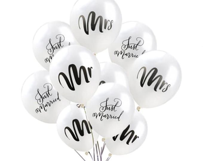 12 PACK Just Married Balloons Decorations 12" (30cm) Wedding Balloons Wedding Decorations Honeymoon Party Supplies Married Balloons Mr & Mrs