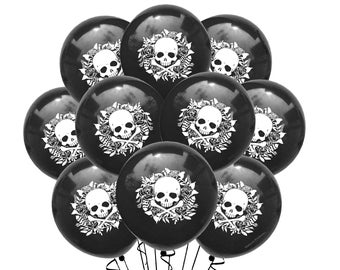 12ct Skull & Crossbones Balloons 12&quot; Skull Balloons Latex Jolley Roger Roses and Bones Party Decoration, Skull Rose Balloons
