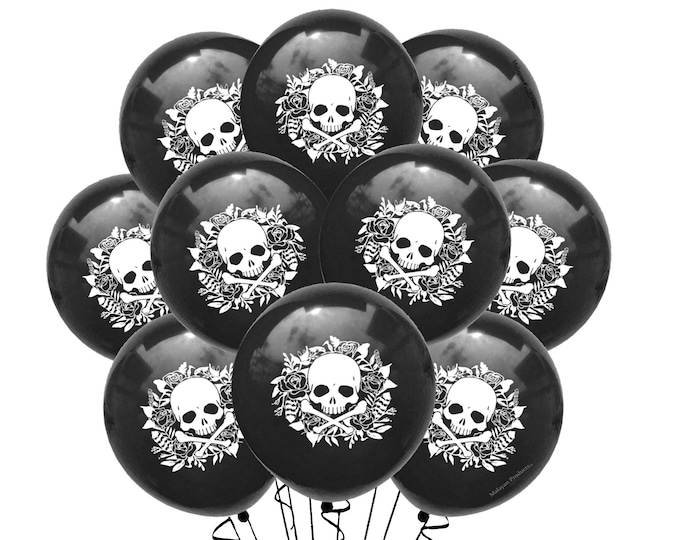 Skull & Crossbones Balloons 12" Skull Balloons Latex Jolley Roger Roses and Bones Party Decoration