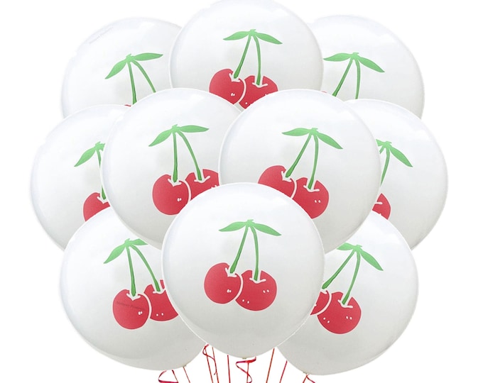 Cherry Balloons, 12" Fruit Balloons Cherry Print party balloons, Wild Cherries Balloon, Cherry Decor Fruit Party - Fruity