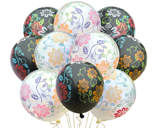 Flower Balloons, 12" Black Flower Balloons, Colorful Flower Balloons, Floral Balloons, Flower Vine Balloons Pretty Birthday Balloons