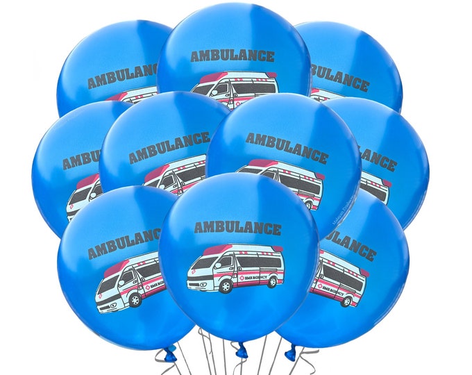 Ambulance Balloons, EMT Birthday Party Balloons 12", EMT Balloons, Ambulance Party Balloons, Medical Event Decoration