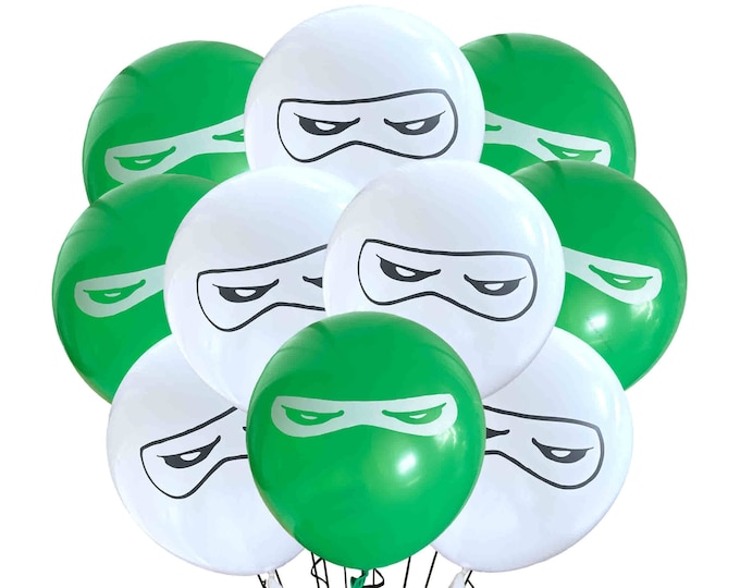 Green Ninja Party Balloons, 12" Latex Ninja Birthday Party Balloons, Ninja Theme Party, Ninja Balloons shinobi