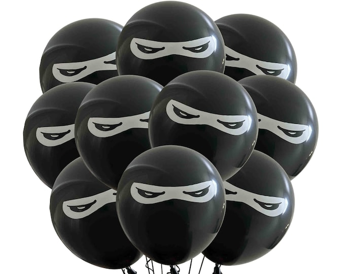 Black Ninja Party Balloons, 12" Latex Ninja Birthday Party Balloons, Ninja Theme Party, Ninja Balloons shinobi