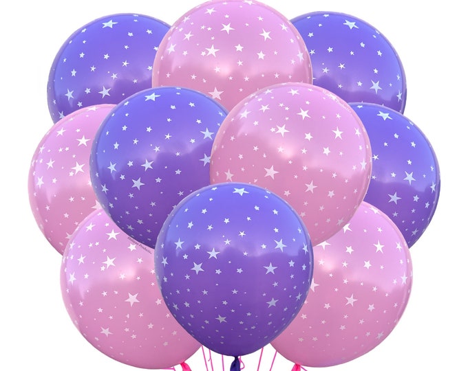 Star Balloons Pink and Purple 12", Star Theme Night Balloons, Star Decorations Party Supplies, Star Latex Balloons, Sparkling