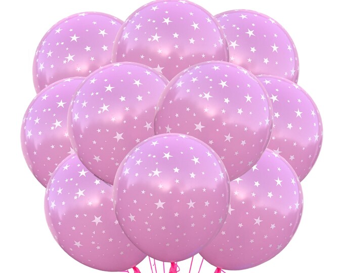 12 Pack PINK Star Balloons, Star Theme 12" Night Balloons, Star Decorations Party Supplies, Star Latex Balloons, Star Sky Balloons