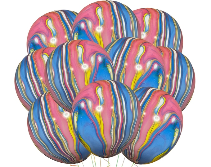 Rainbow  Marble Balloons 12", Tie-dye Balloons, Rainbow Swirl Balloons Birthday Mix Balloons, Swirl Balloon Decorations Party Supplies