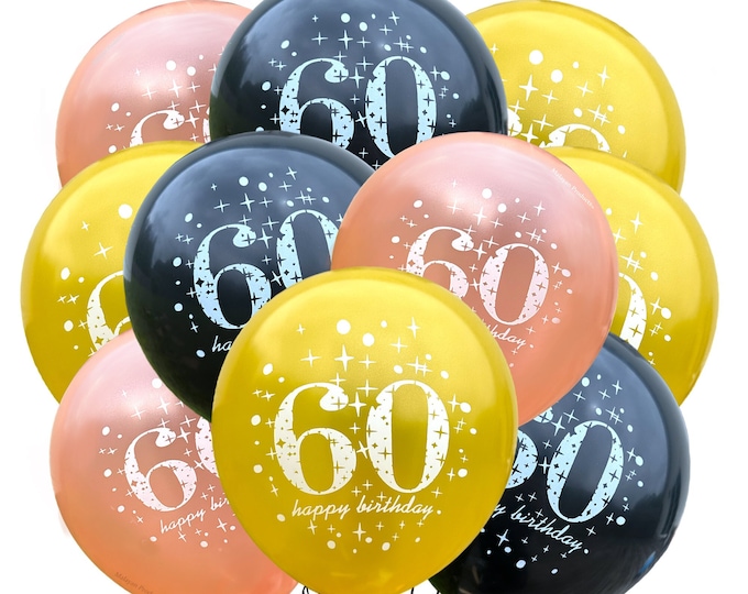 60th Happy Birthday Balloons 12", 60th Birthday Balloons, Sixty Party Balloons, Sixty Theme, 60th Party Decorations, Turning 60 Birthday