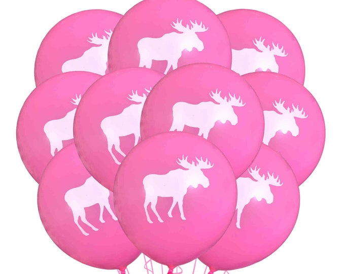 Pink Moose Balloons, 12" Moose Birthday Theme, Woodland Balloons, Moose Party Ideas, Girls Woodland Birthday, Canadian Moose
