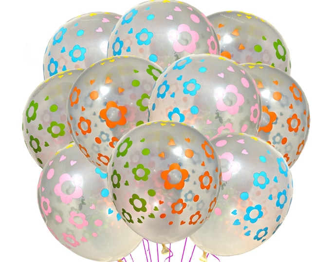 Flower Balloons 12", Transparent Flower Balloons, Colorful Flower Balloons, Floral Balloons,  Pretty Flower Balloons Birthday Party