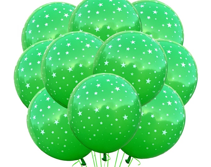 12 Pack GREEN Star Balloons, Star Theme 12" Night Balloons, Star Decorations Party Supplies, Star Latex Balloons, Green Star Sky Balloons