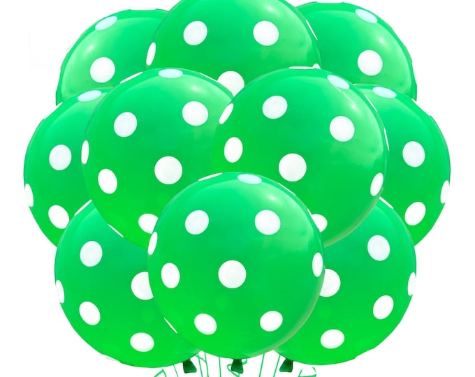Green Polka-Dot Balloons 12", Green themed party, Green With White Dot Party Balloons, Green Party Supplies
