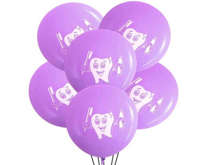 12 Pack Tooth Balloons, Dentist Balloons, Orthodontist Balloons, Purple Tooth Balloons, Dental Party Balloons, Purple Party Balloons