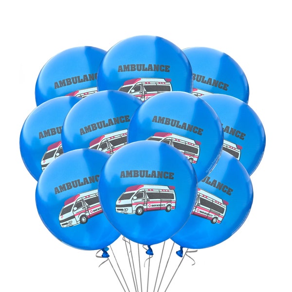 Ambulance Balloons, EMT Birthday Party Balloons 12", EMT Balloons, Ambulance Party Balloons, Medical Event Decoration