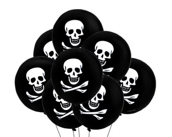 Skull & Crossbones Balloons 12", Skull Balloons, Pirate Theme Ideas, Pirate Birthday Theme, Jolly Roger Balloons, Pirate Party Decor