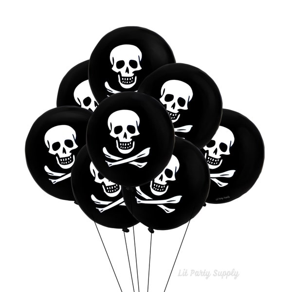 Skull & Crossbones Balloons 12", Skull Balloons, Pirate Theme Ideas, Pirate Birthday Theme, Jolly Roger Balloons, Pirate Party Decor