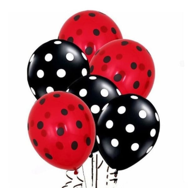 Ladybug Balloons, 12" Ladybird Beetle Balloons Party Balloons, Cute Ladybug Theme Decor, Polka Dot Balloons