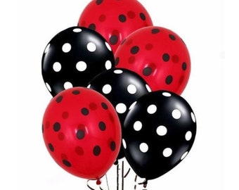 Ladybug Balloons, 12" Ladybird Beetle Balloons Party Balloons, Cute Ladybug Theme Decor, Polka Dot Balloons