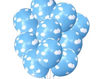 Sky Balloons, 12" Cloud Balloons, Blue Sky Party Balloons, Sky Blue Baby Shower Decoration Boy